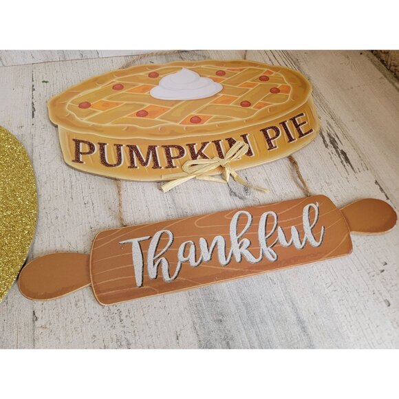 Thanksgiving pumpkin pie glitter home decor set hanging - Picture 5 of 8